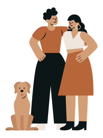 Jeune couple avec chien  Illustration