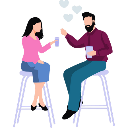 Jeune couple, boire du jus ensemble  Illustration