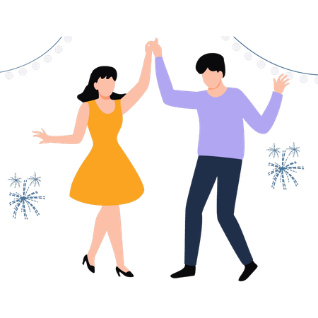 Jeune couple dansant à la fête  Illustration