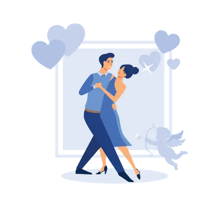 Jeune couple dansant lors d'un spectacle de la Saint-Valentin  Illustration