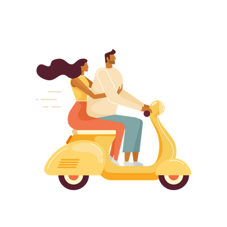 Jeune couple en scooter à Rome  Illustration