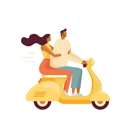 Jeune couple en scooter à Rome  Illustration