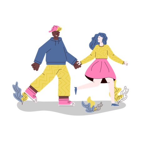 Jeune couple marchant ensemble  Illustration