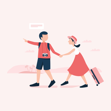 Jeune couple partant en vacances avec bagages  Illustration