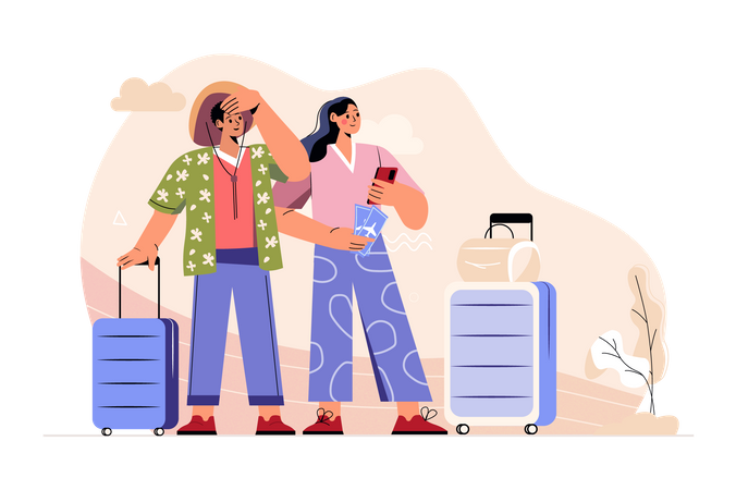 Jeune couple partant en vacances  Illustration