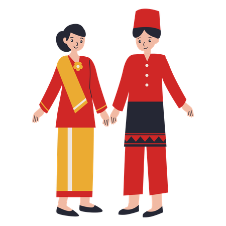 Jeune couple portant les îles Riau  Illustration