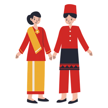 Jeune couple portant les îles Riau  Illustration