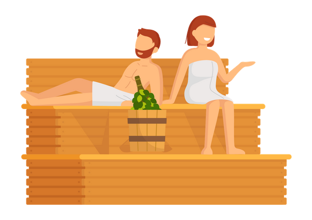 Jeune couple prenant un bain de vapeur ensemble  Illustration