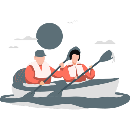 Jeune couple profitant de l'aventure nautique  Illustration