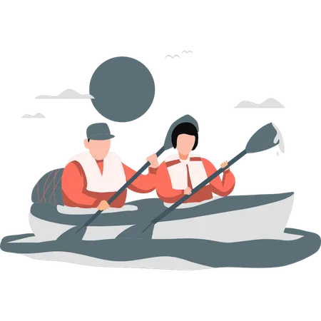 Jeune couple profitant de l'aventure nautique  Illustration