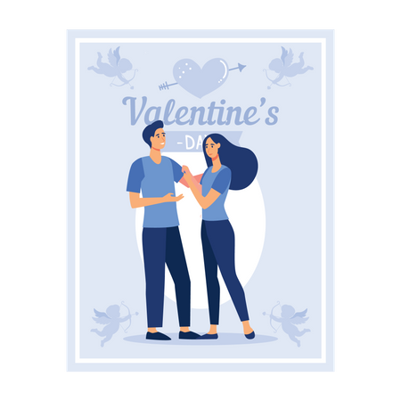 Jeune couple profitant de la Saint-Valentin à l'extérieur  Illustration