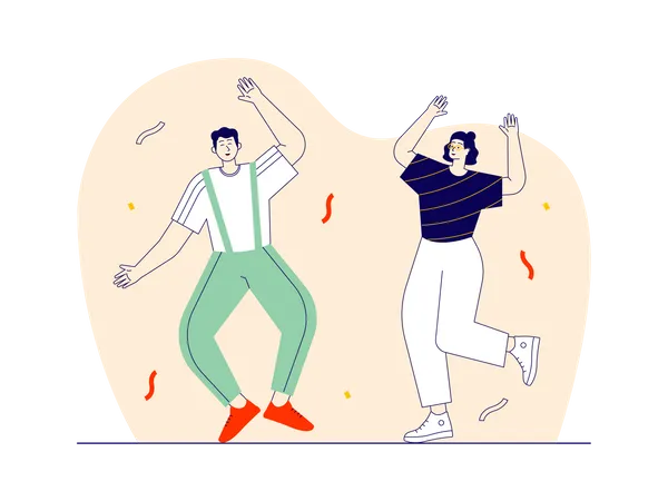 Jeune couple sautant de bonheur  Illustration