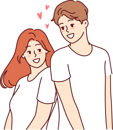 Un jeune couple se suit en amour  Illustration