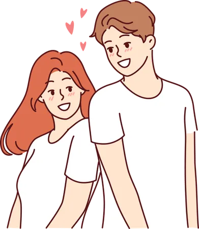 Un jeune couple se suit en amour  Illustration