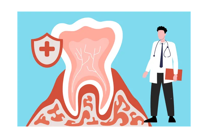 Jeune dentiste faisant un examen dentaire  Illustration