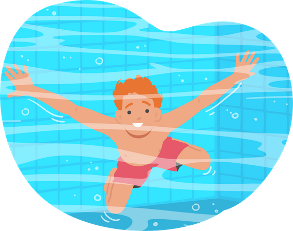 Jeune enfant barbotant dans la piscine  Illustration