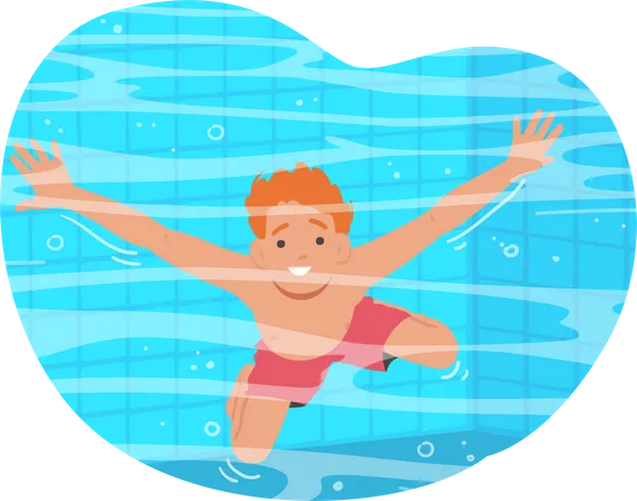 Jeune enfant barbotant dans la piscine  Illustration