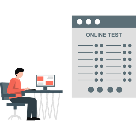 Un jeune étudiant passe un test en ligne  Illustration