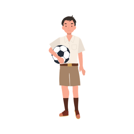 Jeune garçon étudiant thaïlandais avec football  Illustration