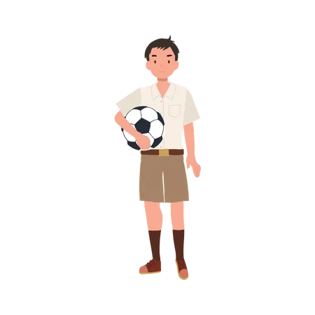 Jeune garçon étudiant thaïlandais avec football  Illustration