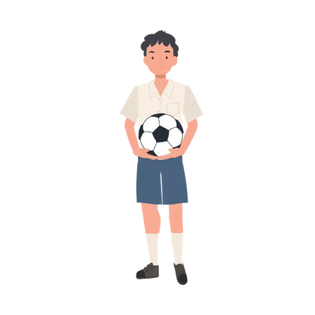 Jeune étudiant thaïlandais avec football  Illustration