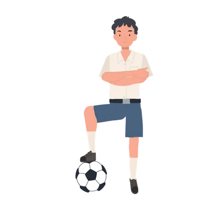 Jeune garçon étudiant thaïlandais avec football  Illustration