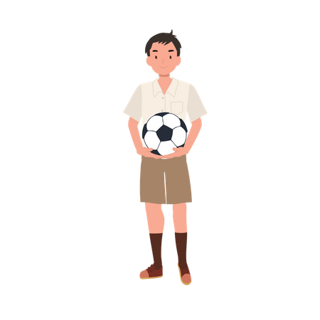 Jeune garçon étudiant thaïlandais tenant le football  Illustration