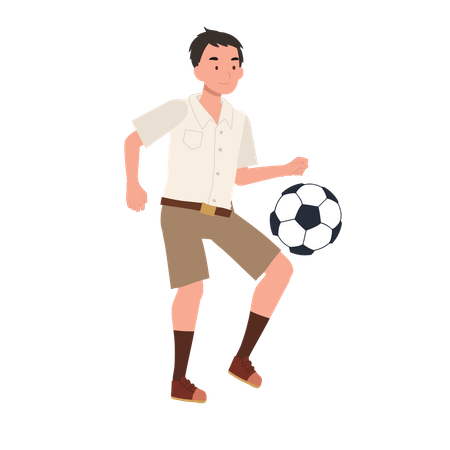 Jeune garçon étudiant thaïlandais Kicking Ball  Illustration