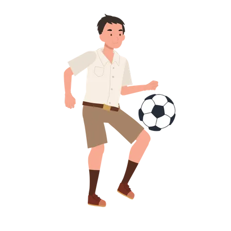 Jeune garçon étudiant thaïlandais Kicking Ball  Illustration