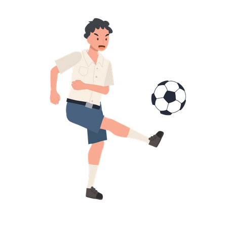 Jeune garçon étudiant thaïlandais Kicking Ball  Illustration