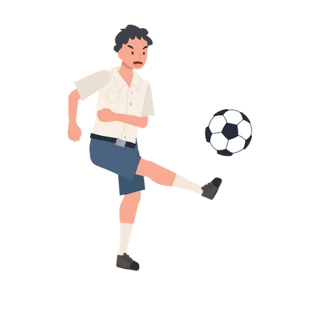 Jeune garçon étudiant thaïlandais Kicking Ball  Illustration