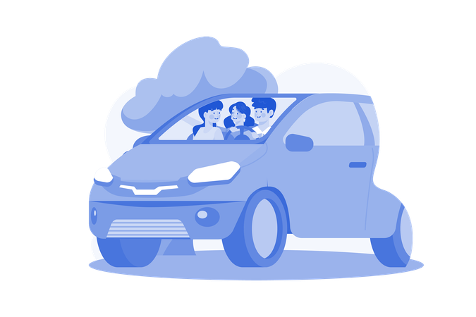 Jeune famille assise dans une voiture avec  Illustration