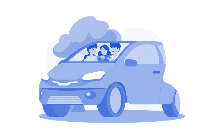 Jeune famille assise dans une voiture avec  Illustration