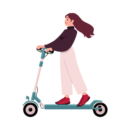 Jeune femme active conduisant un scooter électrique  Illustration