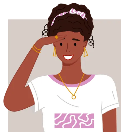 Jeune femme africaine à la recherche de quelque chose  Illustration