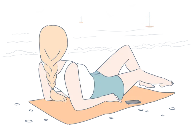 Jeune femme allongée sur la plage  Illustration