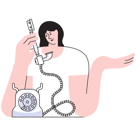 Jeune femme appelant par téléphone rétro  Illustration