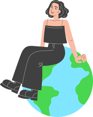 Jeune femme assise sur la Terre  Illustration