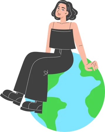 Jeune femme assise sur la Terre  Illustration