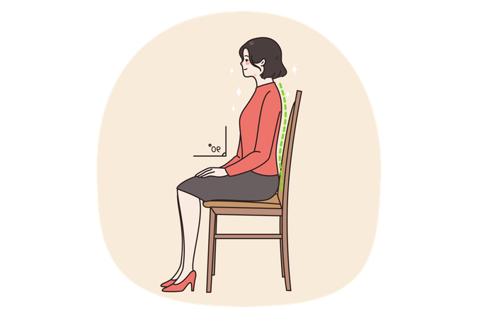 Une jeune femme assise sur une chaise dans une posture correcte  Illustration