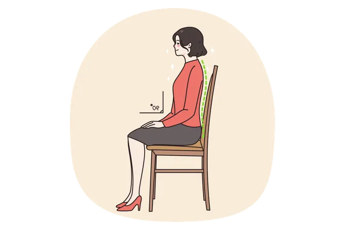 Une jeune femme assise sur une chaise dans une posture correcte  Illustration