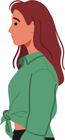 Jeune femme aux longs cheveux bruns se tient de profil  Illustration
