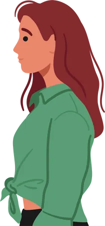 Jeune femme aux longs cheveux bruns se tient de profil  Illustration