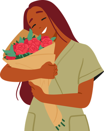 Jeune femme avec bouquet de fleurs  Illustration