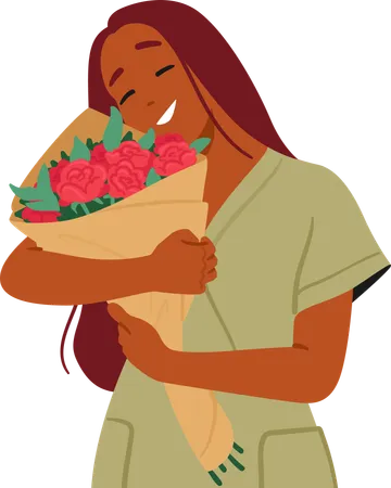 Jeune femme avec bouquet de fleurs  Illustration