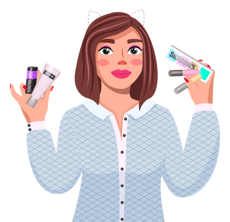 Jeune femme avec des produits de beauté  Illustration