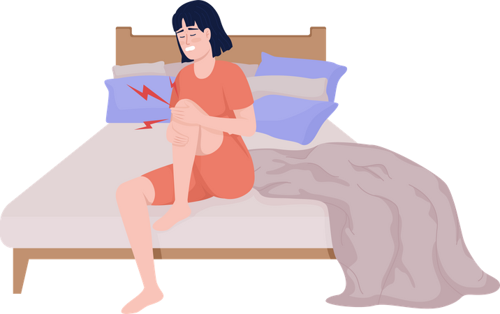 Jeune femme avec une douleur soudaine et intense au genou  Illustration