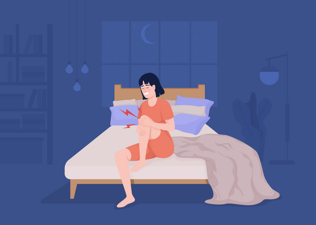 Jeune femme avec une douleur soudaine et intense au genou  Illustration