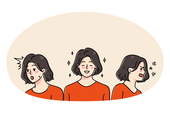 Jeune femme ayant des émotions différentes  Illustration