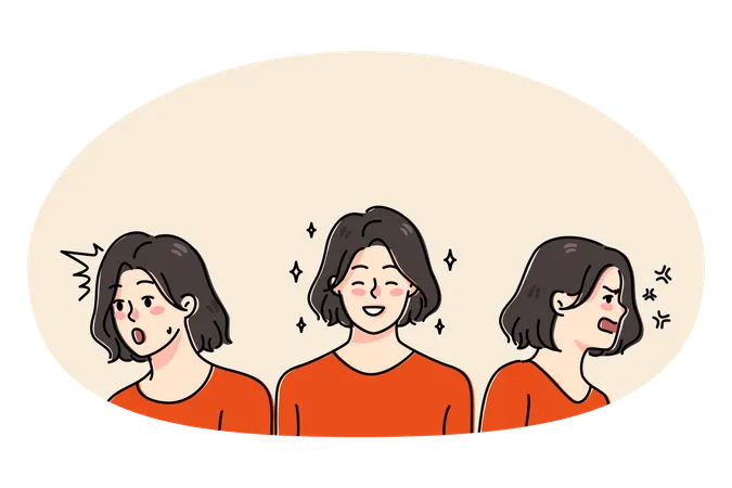 Jeune femme ayant des émotions différentes  Illustration